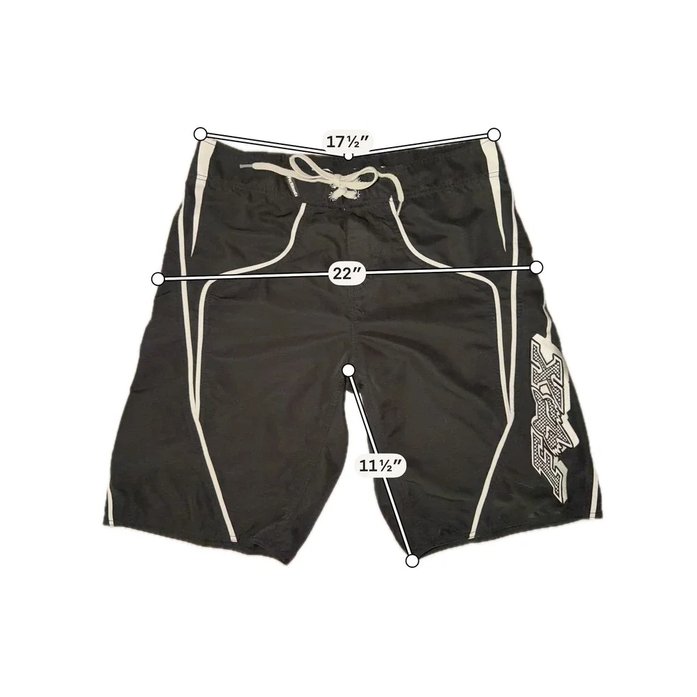 Vtg Y2K Fox Racing Mens Board Shorts Black White Logo Swim Trunks Size 36 X10